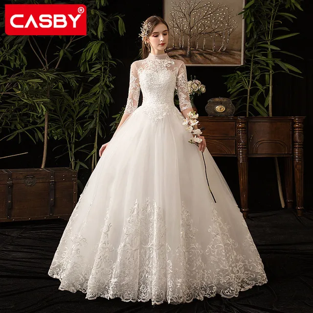 Casby Wedding Dress 2022 New Birde Long Sleeve Ball Gown Luxury Lace Wedding Dresses Vestido De Noiva Robe De Mariee Plus Size 1