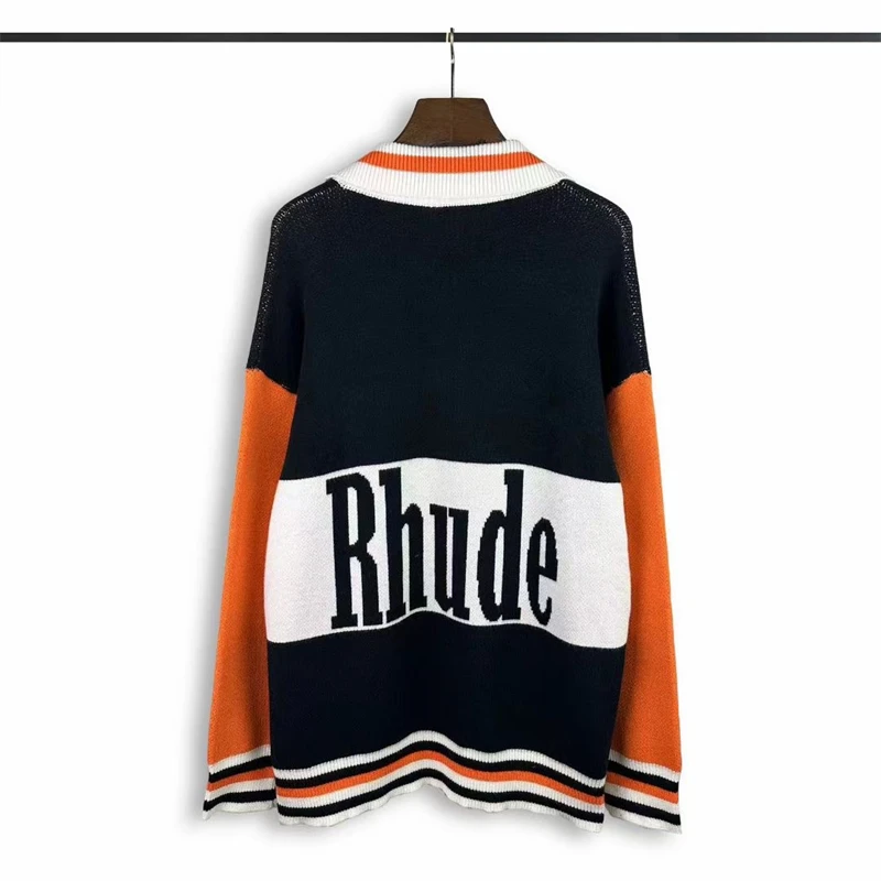 Oversized 2023fw New Standing Collar Jacquard Sweater Men Women Orange Sweatshirts
