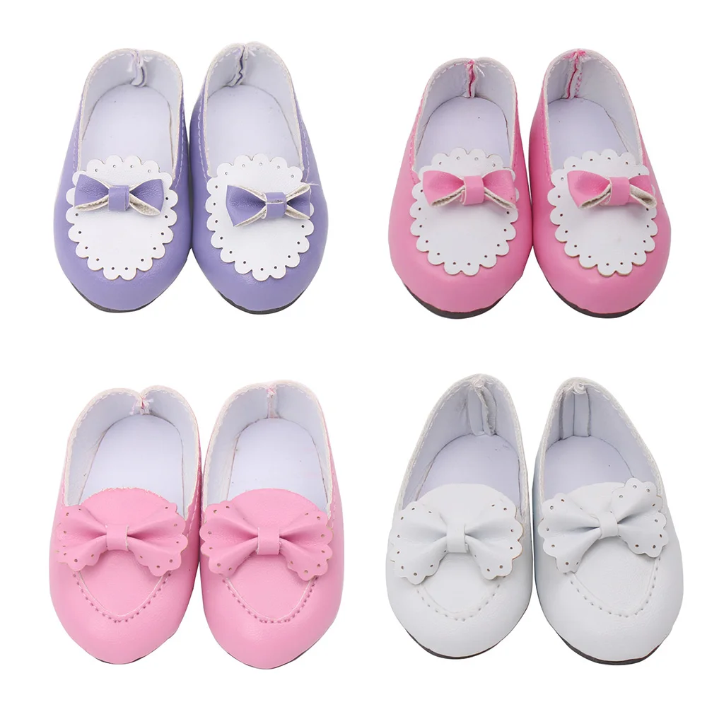 

43Cm Doll Shoes Handmade Bow Shoes Purple Pink White Doll PU Shoes Suitable for 18 Inch Doll Accessories Toy Children's Gifts