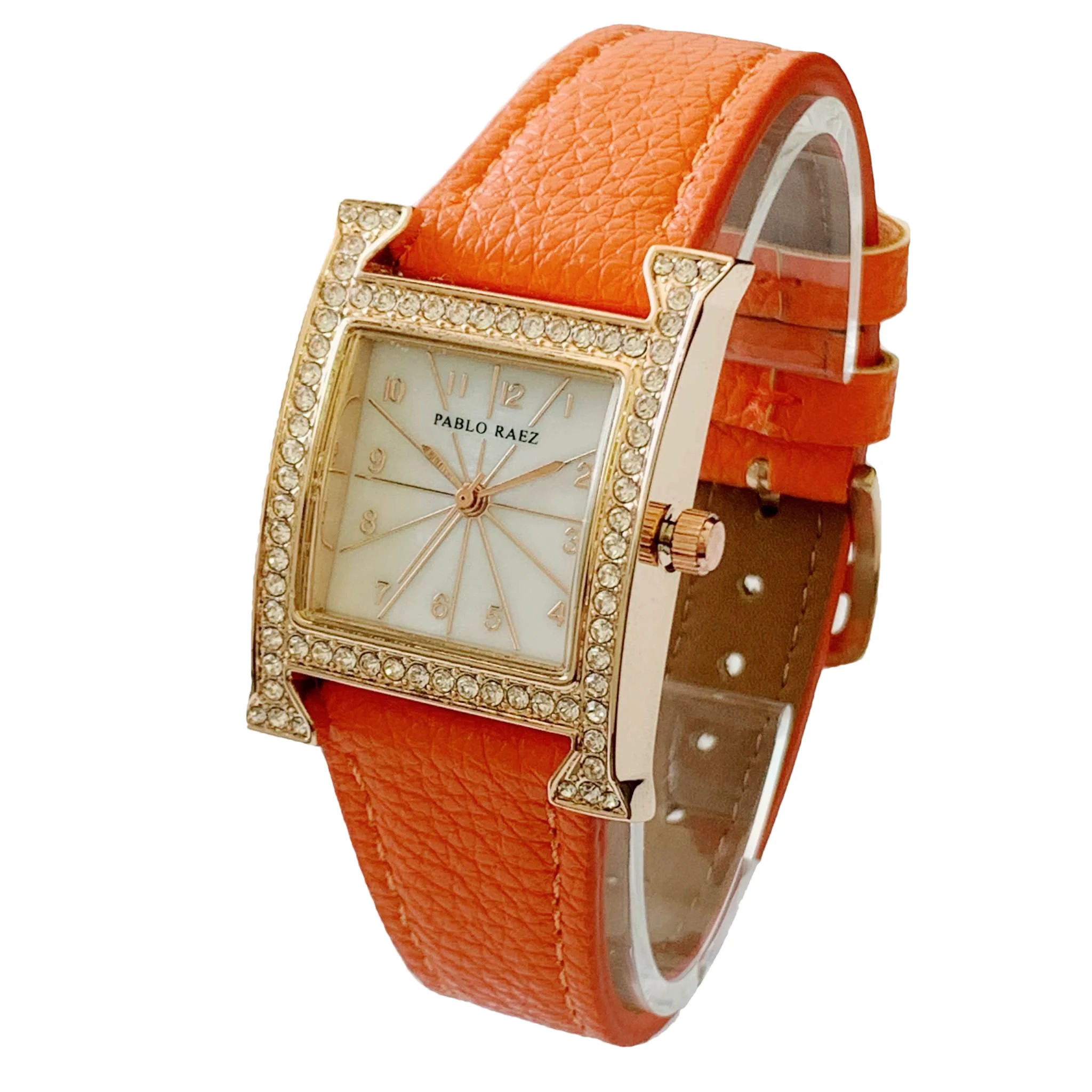 

PABLO RAEZ Women Diamond Top Fashion Casual Clock Waterproof Luxury Watch Orange Leather Lady Elegant Dress WristWatch Girl Gift