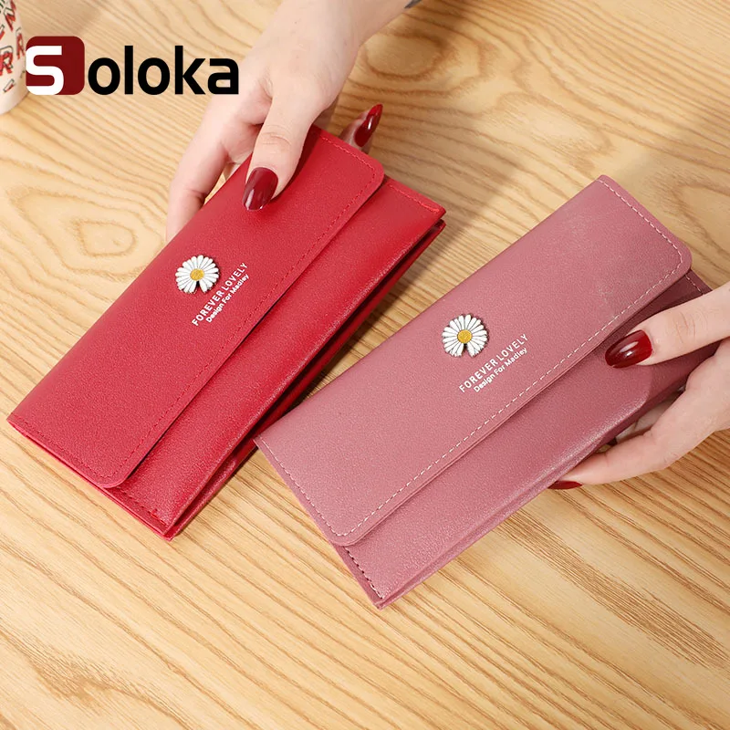 

Women's Wallet Clutch Solid Daisy Print Buckle Wallet Multiple Slot Card Holder PU Coin Purse Large Capacity Card Cash Pouch