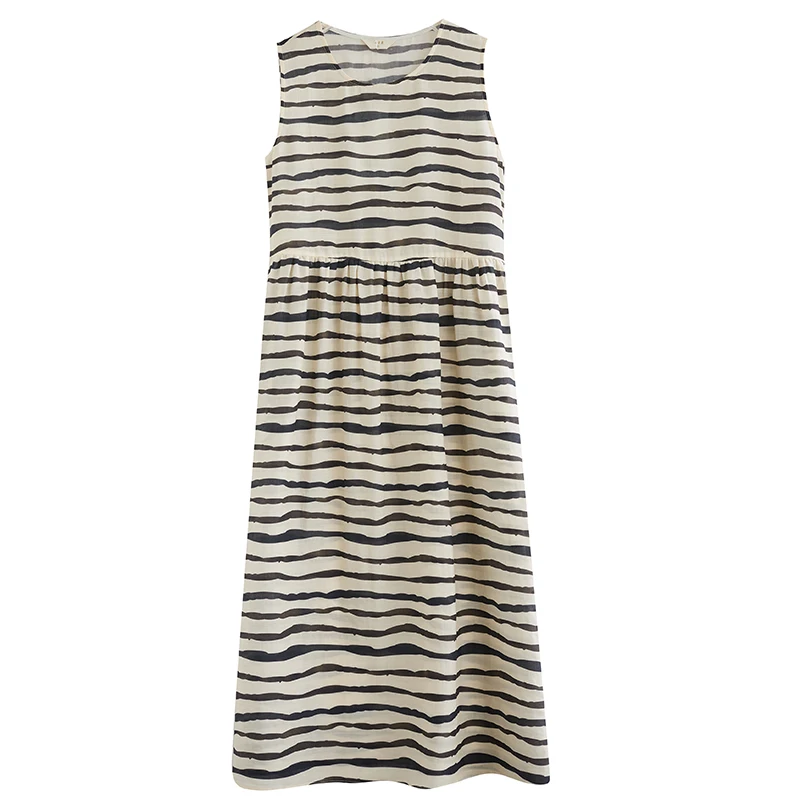 Женское хлопково-льняное платье в полоску