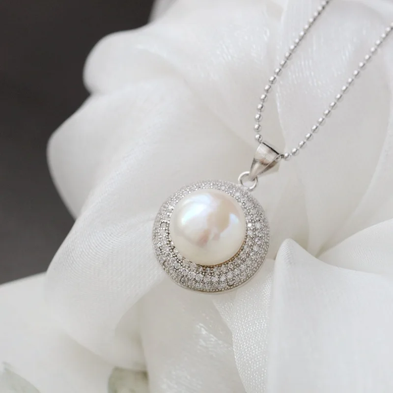 

925 sterling silver inlaid with natural freshwater pearl silver pendant Korean fashion lady
