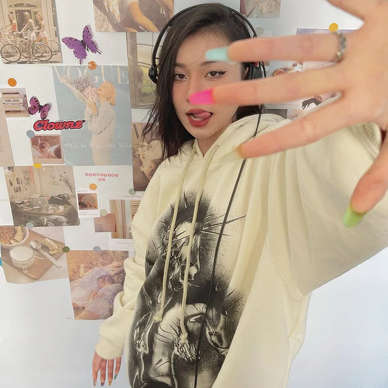 Essentials Hoodie Top Women Sweatshirt Y2k Clothing Female Pullover Long Sleeve Printed Hooded Gothic Kpop Outfit Sweat Oversize