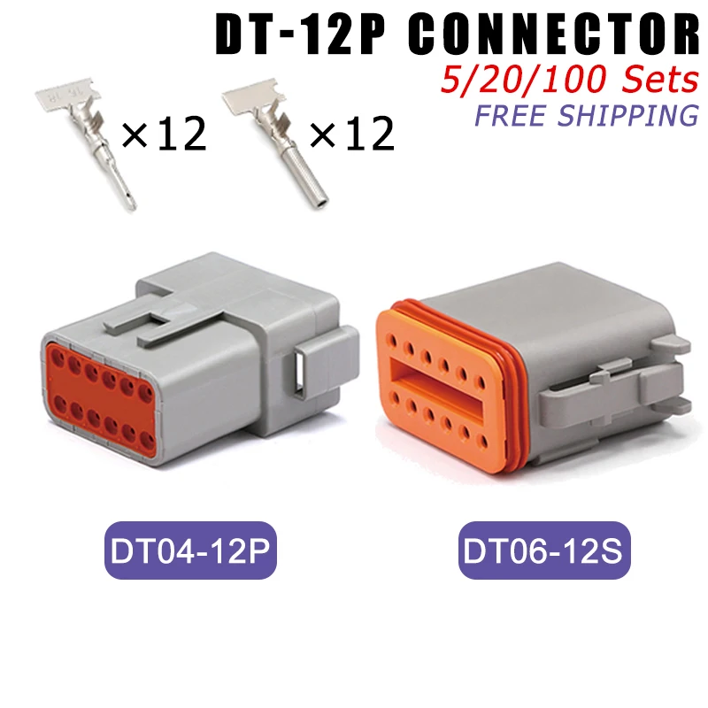 

Deutsch DT 12Pin 22-16AWG Waterproof Automobile Wire Connector Plug DT06-12S DT04-12P Male Female Heads Socket Terminal