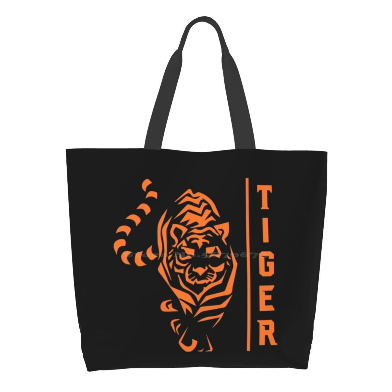 

Tiger Large Size Reusable Foldable Shopping Bag Wild Cat Text Fighter Courageous Zoo Lion Hero King Dominant Cat Hunter Banner