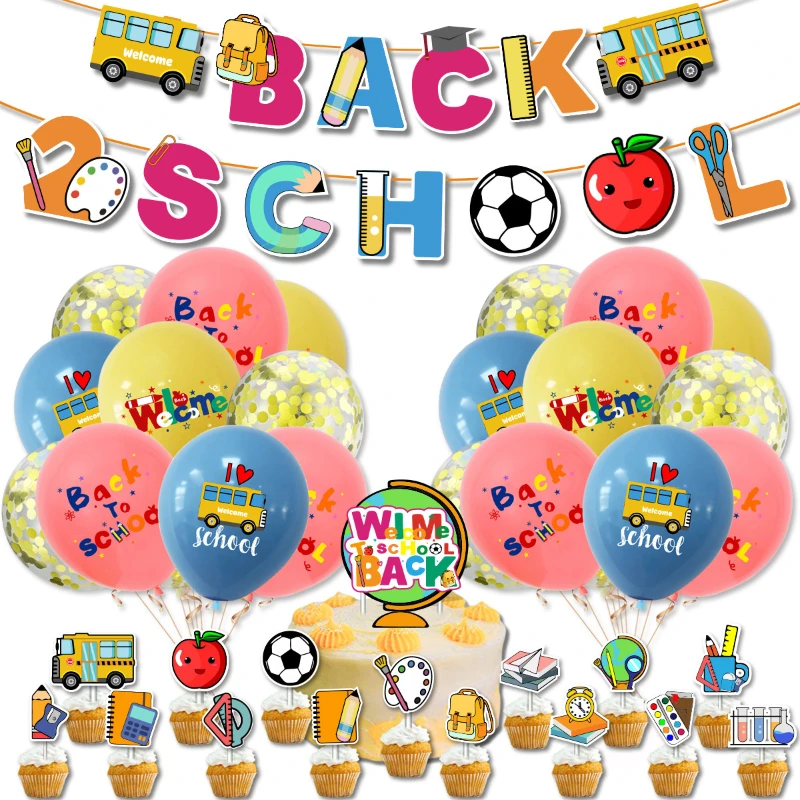 

Back To School Party Supplies Includes Banner Cake Topper Cupcake Topper Balloon Party Decoration for Boy Girl Kid Party Supplie