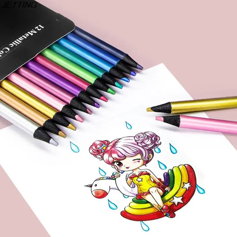 

Металлический карандаш из черного дерева 12 цветов, креативная ручка для граффити, цветная ручка, детская кисть
