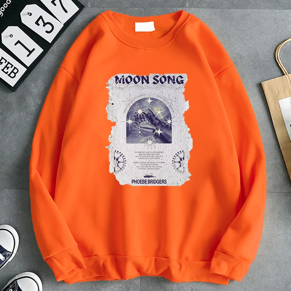 

Moon Song Vintage Newspaper Style Print Mens Clothes Crewneck Tracksuit Casual Loose Sweatshirt Comfortable Crewneck Male Hoody