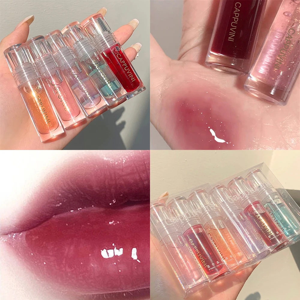 

3 Pcs Transparent Crystal Jelly Lip Gloss Shiny Mirror Moisturizing Lip Balm Glitter Liquid Lipstick Lip Oil Fruit TasteLip Tint