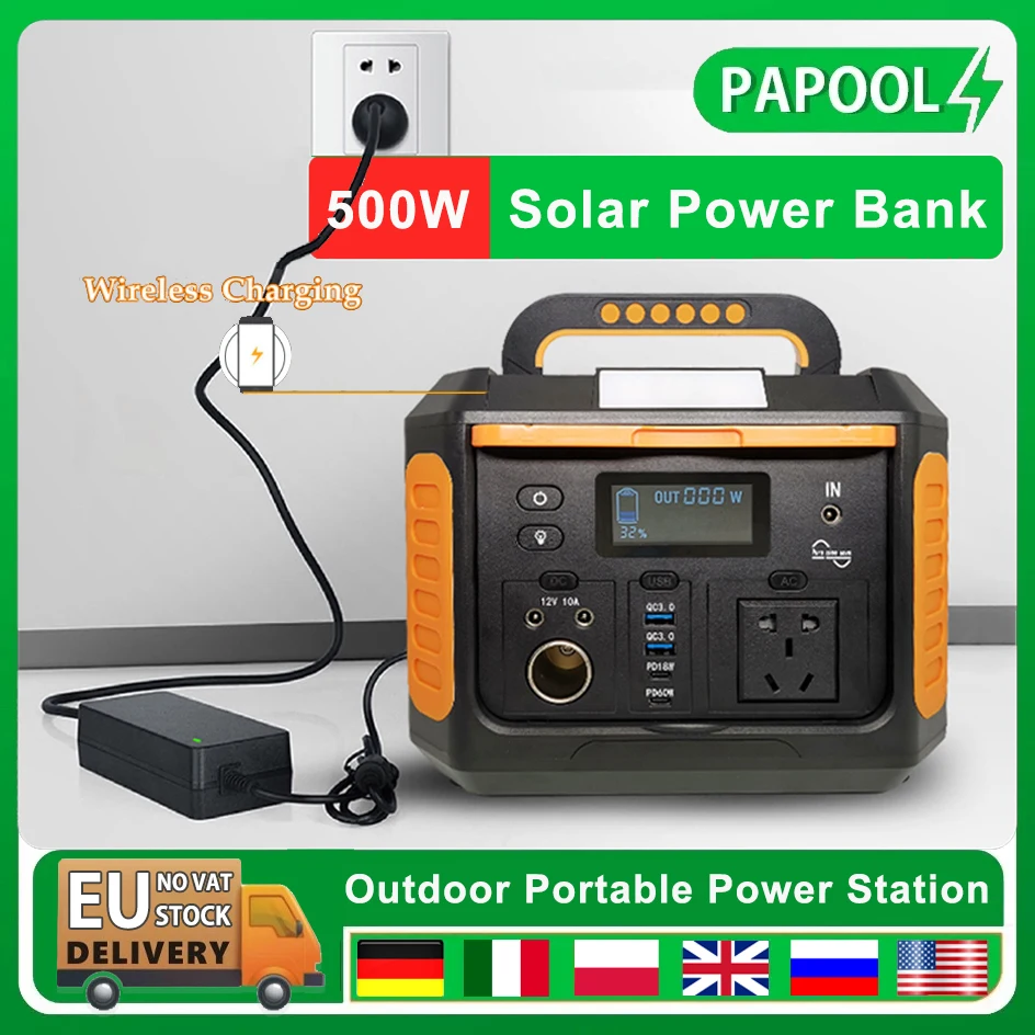 

500W Portable Power Station 300W 1000W 1500W Solar Power Bank Outdoor Camping Rechargeable Generator 42Ah LiFePO4 Backup No Tax