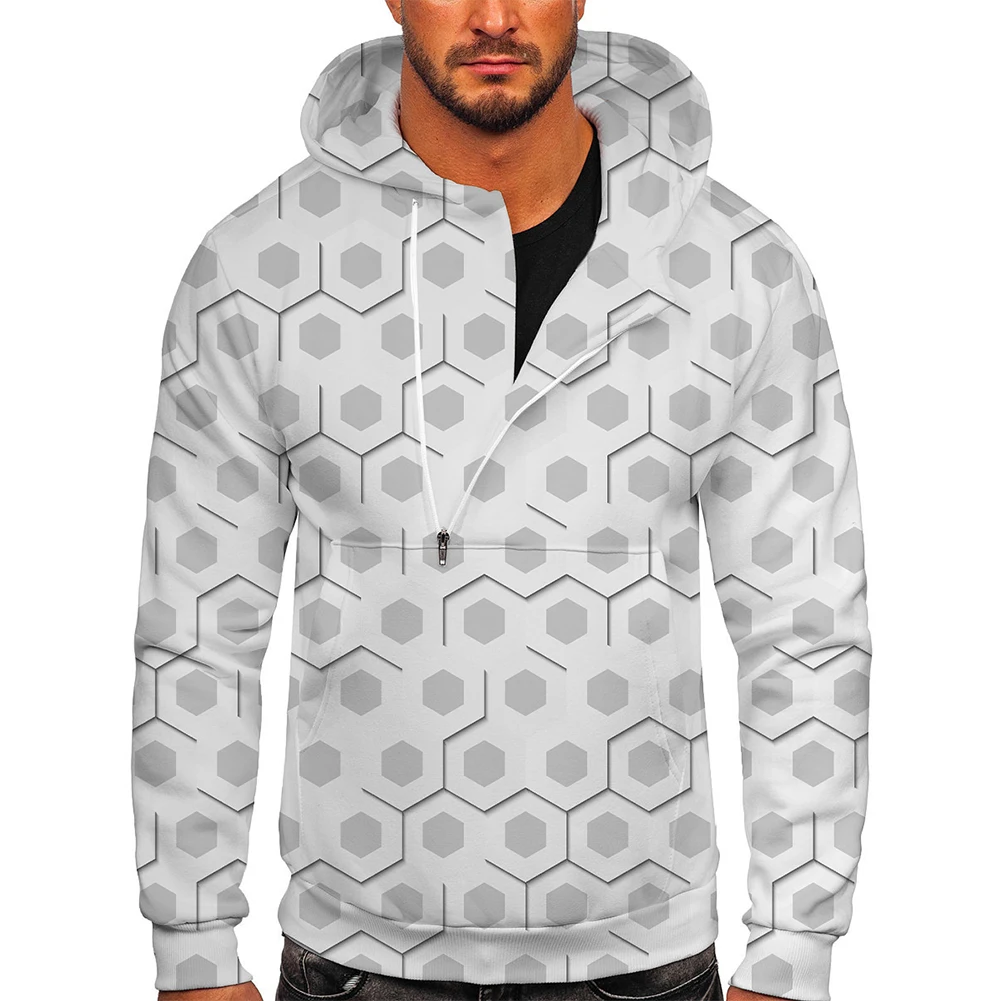 

Hooded Sweatshirt Zip Coat Mens Print Long Sleeve Athletic Hoodies Casual Slim Fit Tops Sport Sweatshirt Polyester Fabric