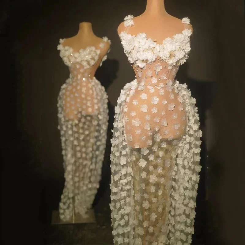 Женское Прозрачное платье с цветочным принтом XS8264