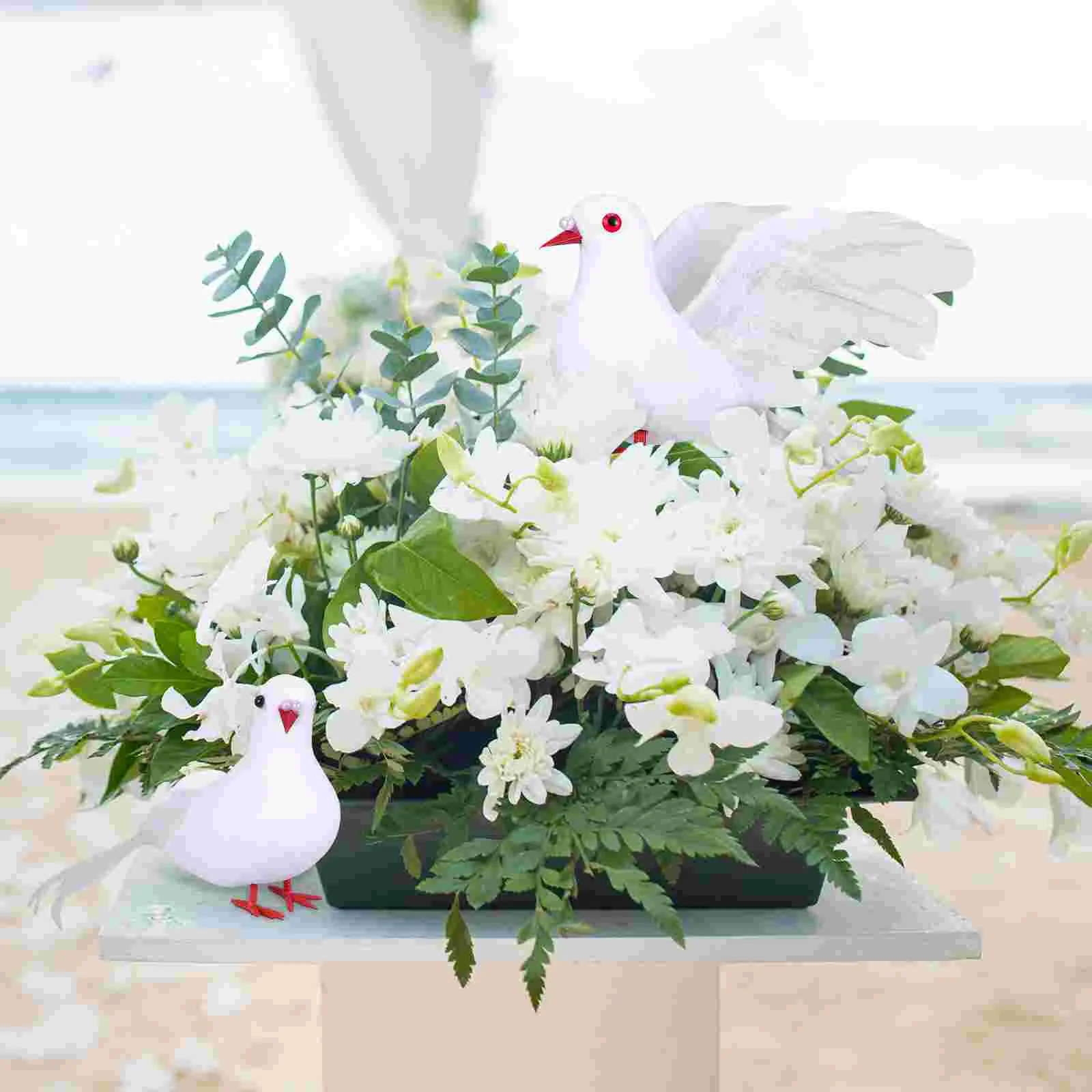 2 Pcs Artificial Pigeon Birds Peace Pigeons Photo Props for Home Decoration Wedding White (Simple Wing Stretchin
