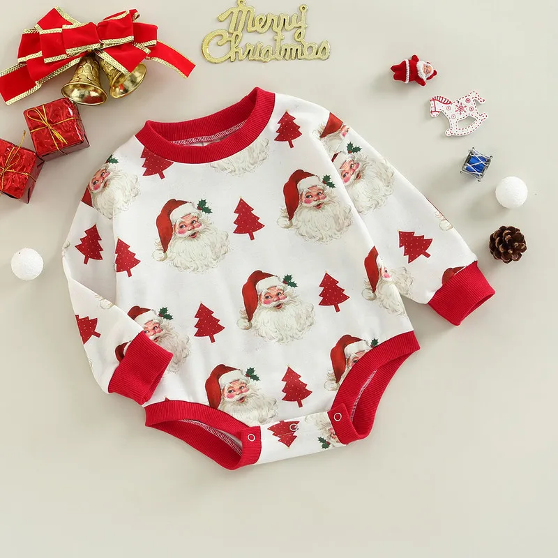 

Рождественская Одежда для маленьких мальчиков и девочек, осенне-зимнее боди для новорожденных, комбинезоны с длинным рукавом и принтом Санта-Клауса, детская одежда от 0 до 24 месяцев