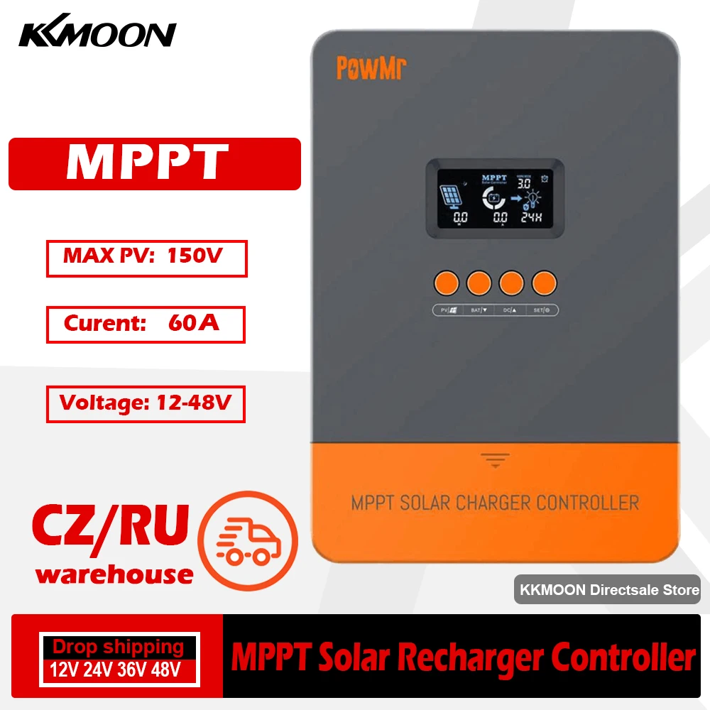 

60A 4 Stage MPPT Solar Recharger Controller 12V 24V 36V 48V Automatic Detect DSP Regulator Solar Charging Controller Solar Panel