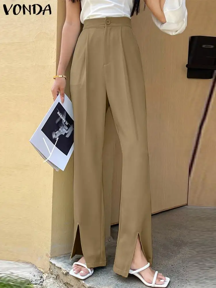 

VONDA 2022 Women Casual High Waist Pantalon Casual Straight Trousers Long Pant Female Hosen Palazzo High Waist Turnip Oversized