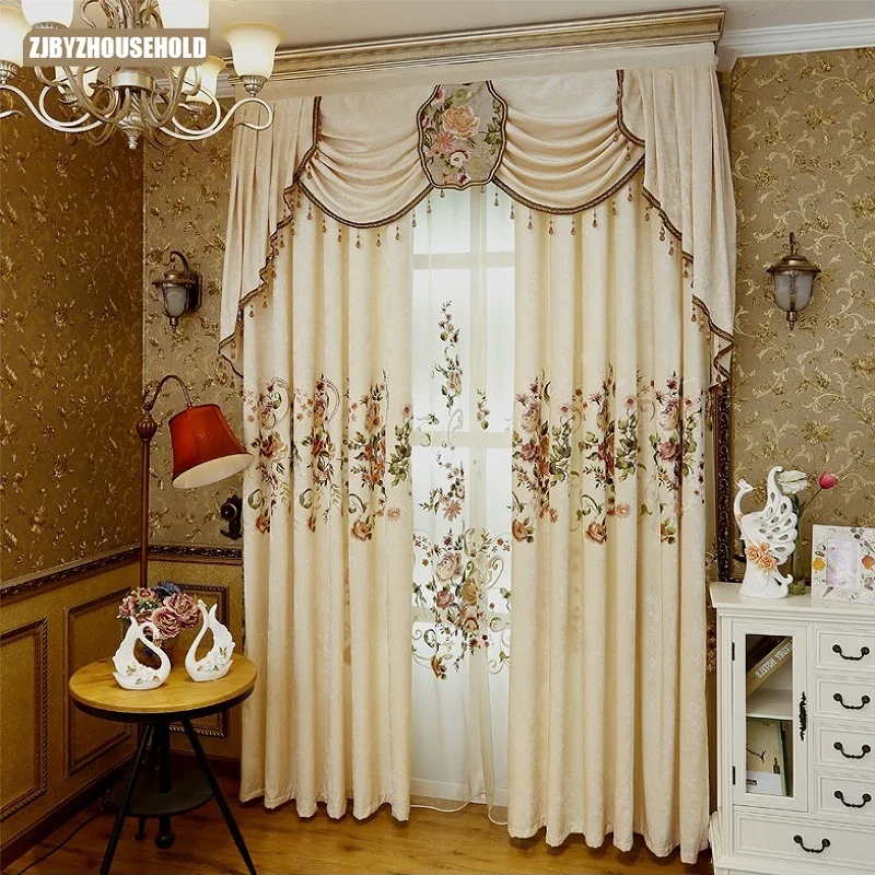 

NEW Luxury European Curtains for Living Room Bedroom High-grade Custom Chenille Embroidery Sheer Customize Cloth Valance