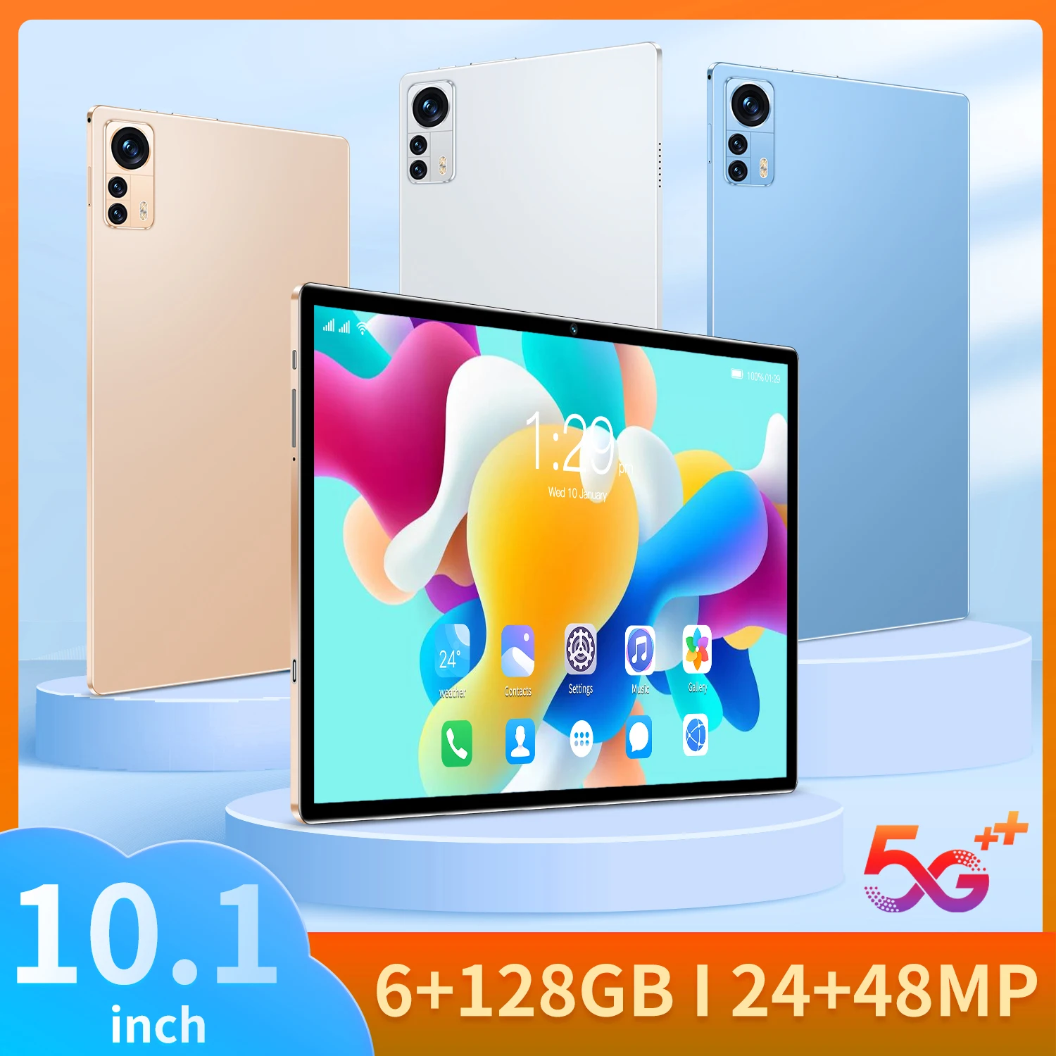 New 10.1-inch 5G tablet Android 10.0 eight core mobile phone calls Google Play 6GB RAM 128GB ROM tablet PC WiFi Bluetooth Type-C