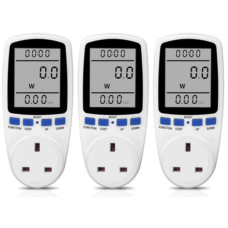 3X AC Digital LCD Power Meter Power Meter Power Kwh Electric Energy Meter Measuring Socket Power Analyzer UK Plug