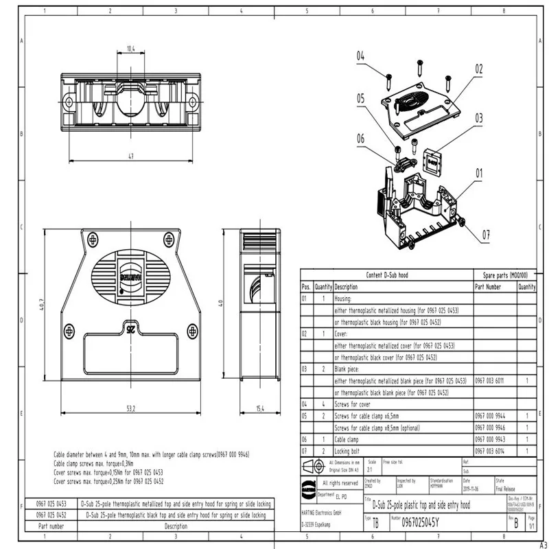 09670250453 HARTING D-Sub 3 25P верхняя/боковая розетка субминиатюрный разъем D