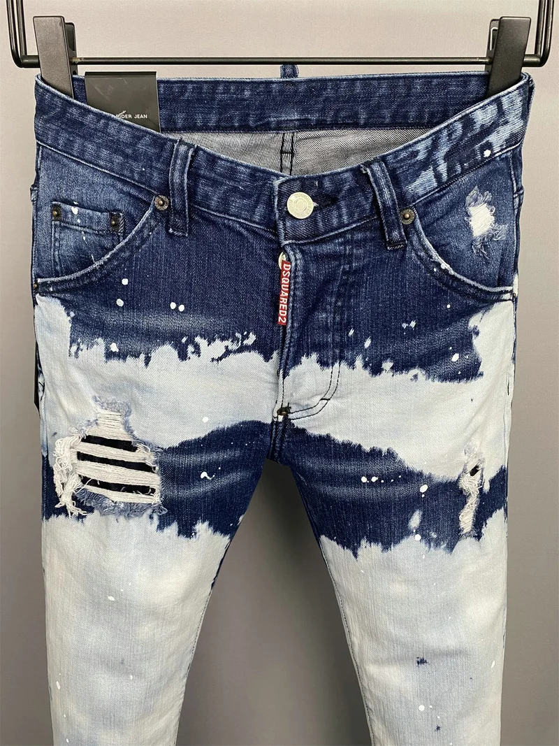 European New Dsquared2 Brand Jeans Men Slim Jeans Pants Men's Denim Trousers hole Pencil Pants jeans for Men