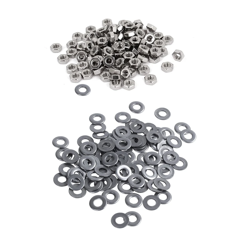 

200Pcs Metric M3 304 Stainless Steel Fastener DIN934 For Bolt ,Hex Nuts & 3 Mm Metric Flat Washer