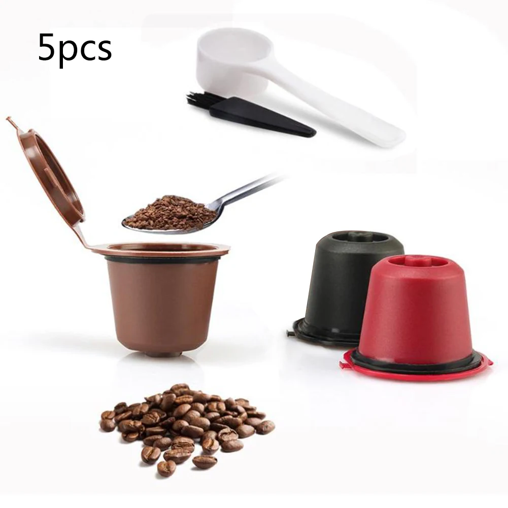 

5PCS/SET Coffee Filter With Recycleable Gel Housing Reusable Compatible Capsule For-Nespresso Cup Nescafe Coffee Filter Tools