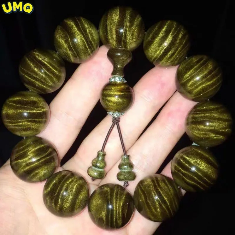 Jinsinan Shady Chenmu Hand String Green Material Gentian Pattern Full of Water Waves Sichuan Ebony 2.0 Buddha Bead Hand String