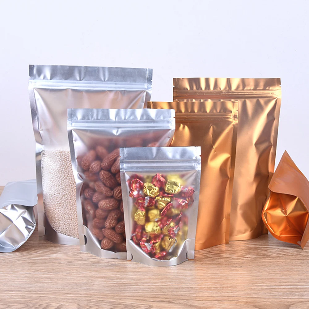 

100Pcs/Lot Resealable Transparent Plastic Aluminum Foil Zip Lock Food Pakaging Bags Stand Up Pouches for Nuts Tea Coffee Bean