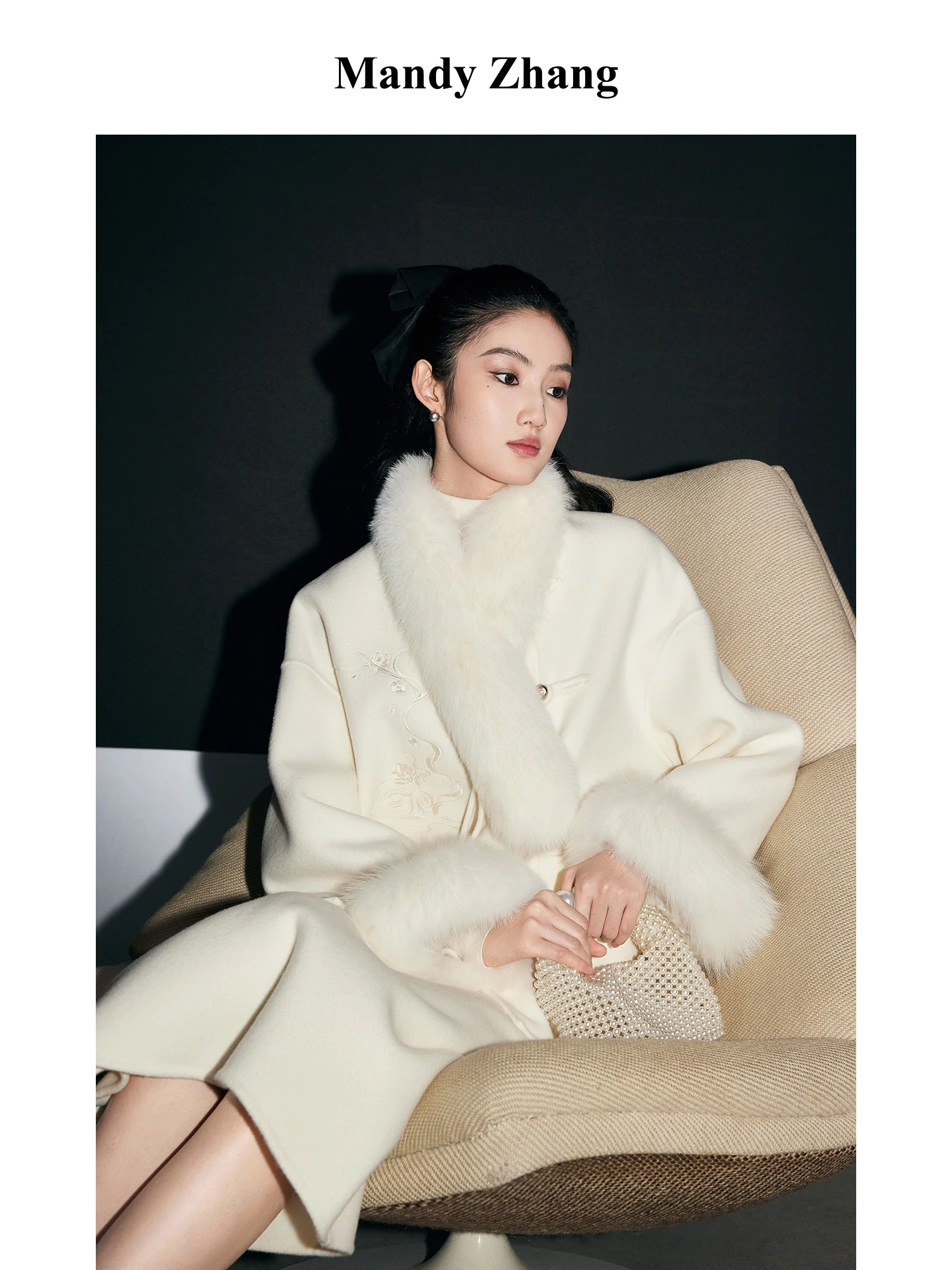 Mandyzhang White New Chinese Sle 00 Fleece Fox Fur Leader Mouth Coat Women Winter Short Woolen