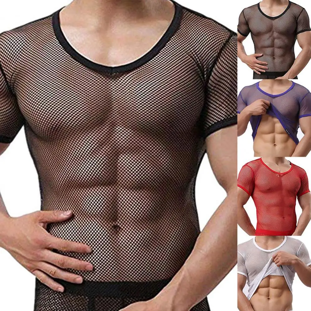 

T-shirt Mesh Breathable Men See Through Top for Sports