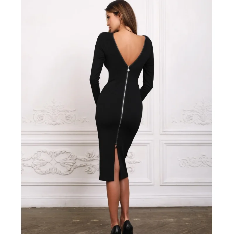 Новое поступление 2022 женское черное облегающее платье-футляр с длинным рукавом