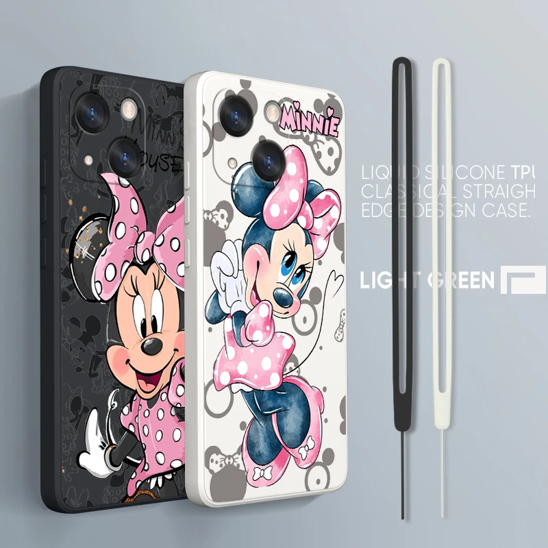 

Pink Minnie Mouse Phone Case For iPhone 14 13 12 mini 11 Pro Max 8 7 Plus XR XS X Liquid Rope Funda Cover