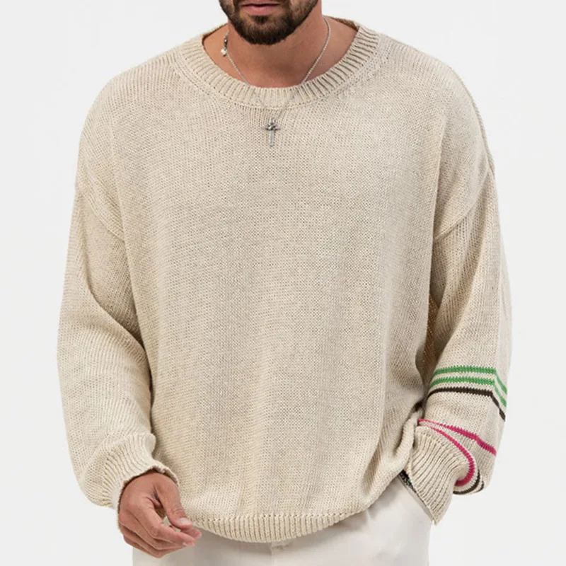 

Streetwear Men's Sweaters Fashion Oversize Loose Long Sleeve Striped Jacquard Knit Top Men Casual Jumper Tops Knitting Sweater