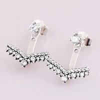 authentic 925 sterling silver sparkling wholesale princess with crystal stud earrings for women wedding gift pandora jewelry