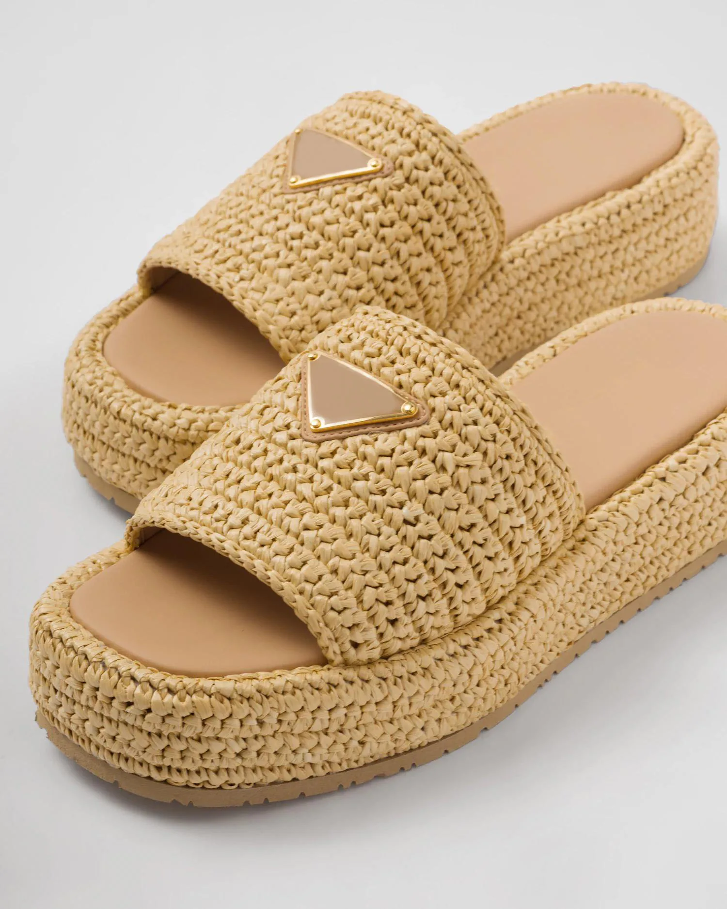 Women's Shoes Crochet Flatform Slides Natural Raffia Sandals 35 Mm Raffia-covered Slippers Sole Brand Oeing 8882305270949