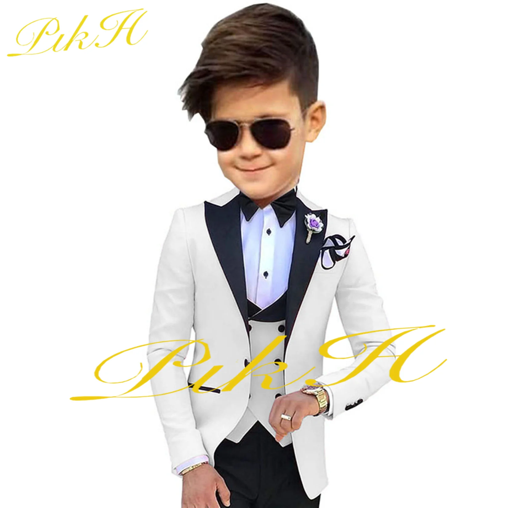 Boys Suit Wedding Tuxedo Point Lapel 3 Piece Jacket Pants Vest Formal Child Full Outfit Kids Blazer Set