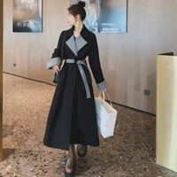 england style blend coat lapel big sashes autumn winter warm thick loose casual overcoat knee length long jackets streetwears
