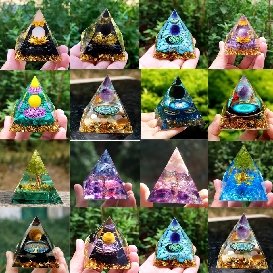 

Tiger Eye Orgonite Crystal Energy Generator Orgone Pyramid Amethyst Peridot Healing Natura Crystal Reiki Chakra Meditation Stone
