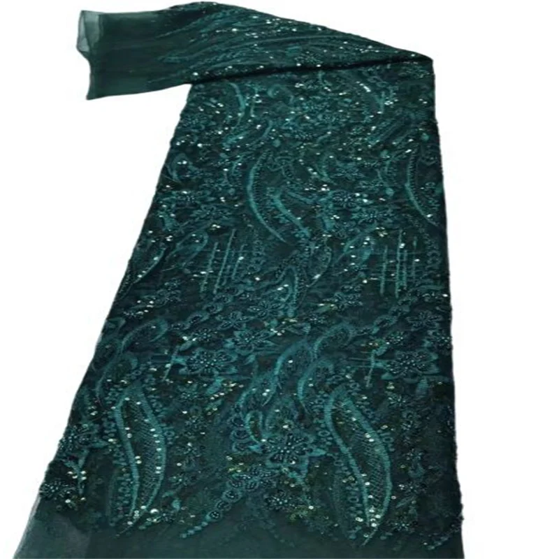 

Soft French Tulle African Sequins Lace Fabric 5 Yards High Quality Swiss Embroidery Beaded Nigerian Wedding Green Lace Materials
