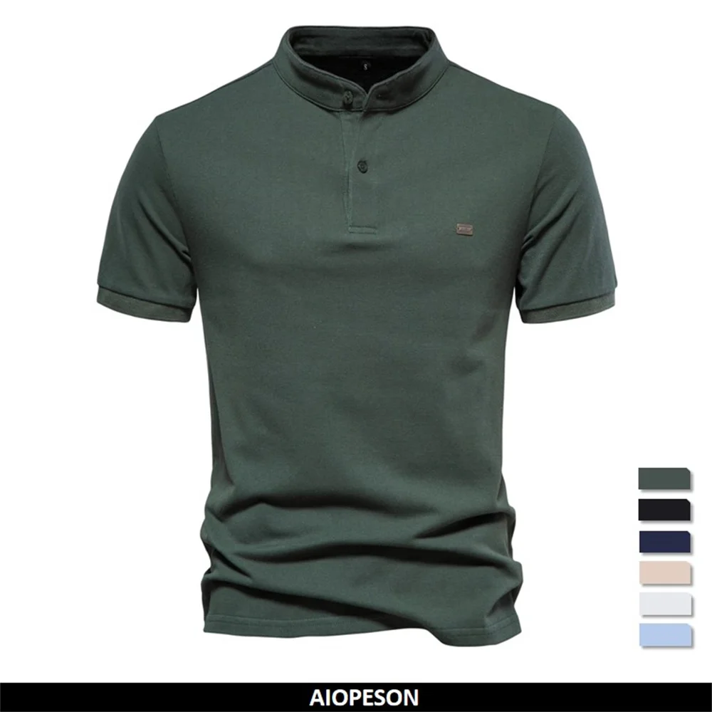 

High Quality 100% Pure Cotton Solid Color Men's Cool Polos Men's Breathable Casual Standing Collar Short Sleeved Men's New Style