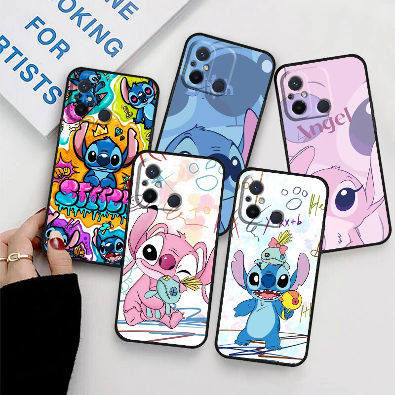 

Stitch Angel Lilo For Xiaomi Redmi 12C 11 A1 Plus 10 10X 9T 9C 9C 8 7 6 4G 5G Silicone TPU Soft Black Phone Case Coque Capa