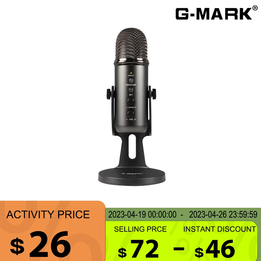 

G-MARK USB Condenser Microphone For Computer Record Game Stream Podcast With Real-time Monitoring Headphone