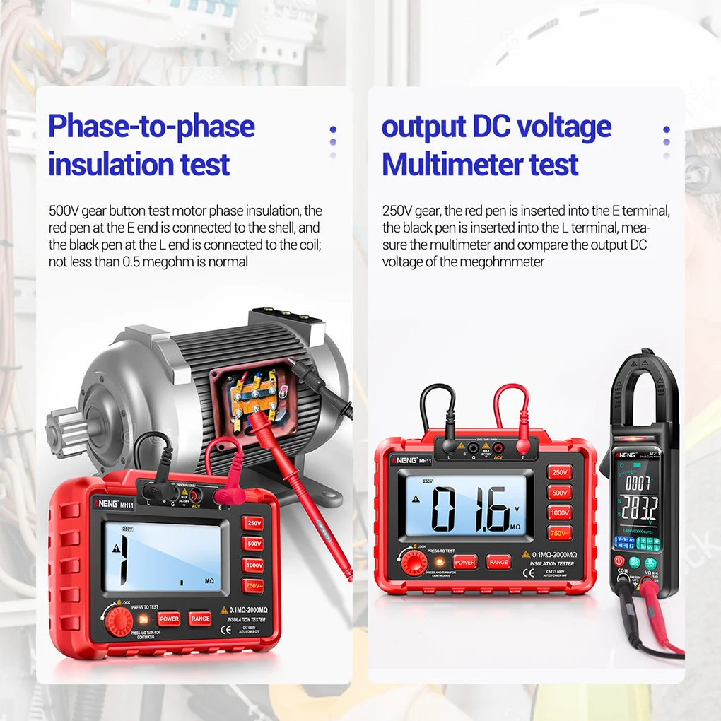 ANENG 2000 мОм цифровой мегомметр с подсветкой измеритель сопротивления заземления