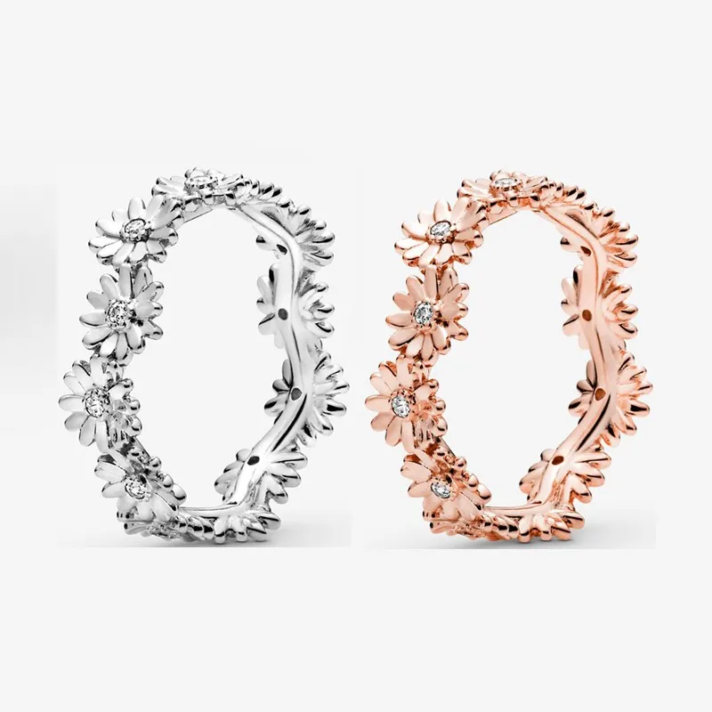 

Original Flower Petals Band Daisy Wrapped Open Infinity Eternal Love Crystal Rings Ring 925 Sterling Silver Ring Europe Jewelry