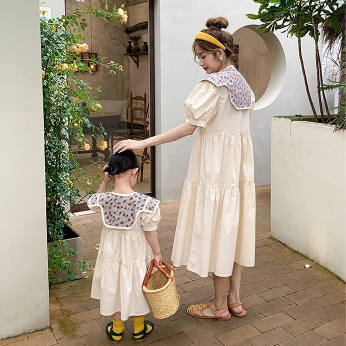 Платье для мамы и дочки сочетающаяся одежда наряды родителей детей цельное