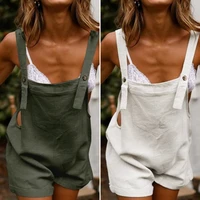 2022 linen overalls casual suspender rompers womens summer jumpsuits female solid button pants new romper short playsuit loose
