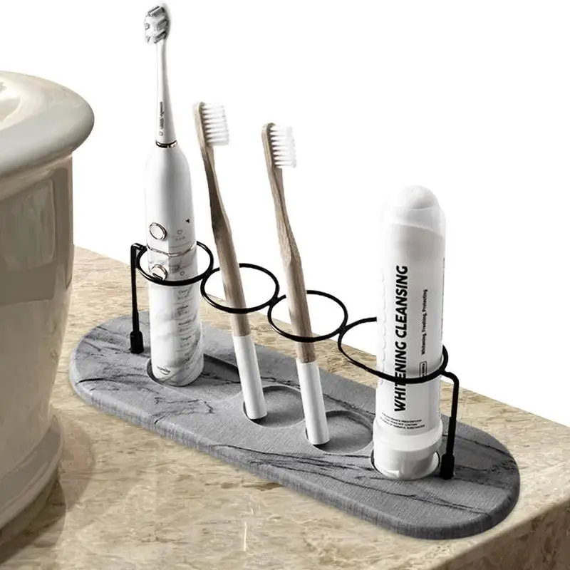 

Toothpaste Holder With Diatom Mud Tray Diatomite Earth Holder 4 Slot Bathroom Vanity Table-top Diatom Mud Base Toothpaste Holder
