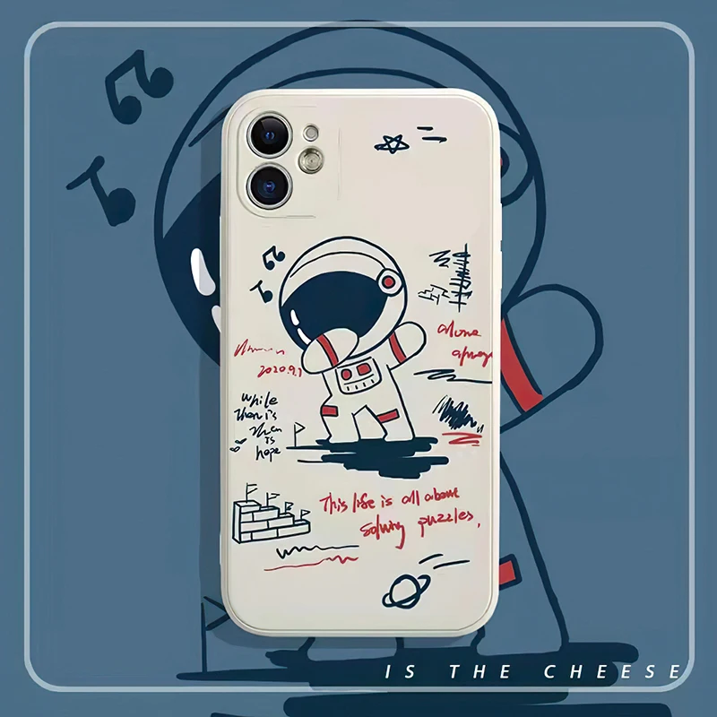

Astronaut Spaceman Phone Cases For iPhone13 11 12 Mini Pro XS Max XR X 8 7 Plus Silicon Colour Liquid Bumper White Cover Funda